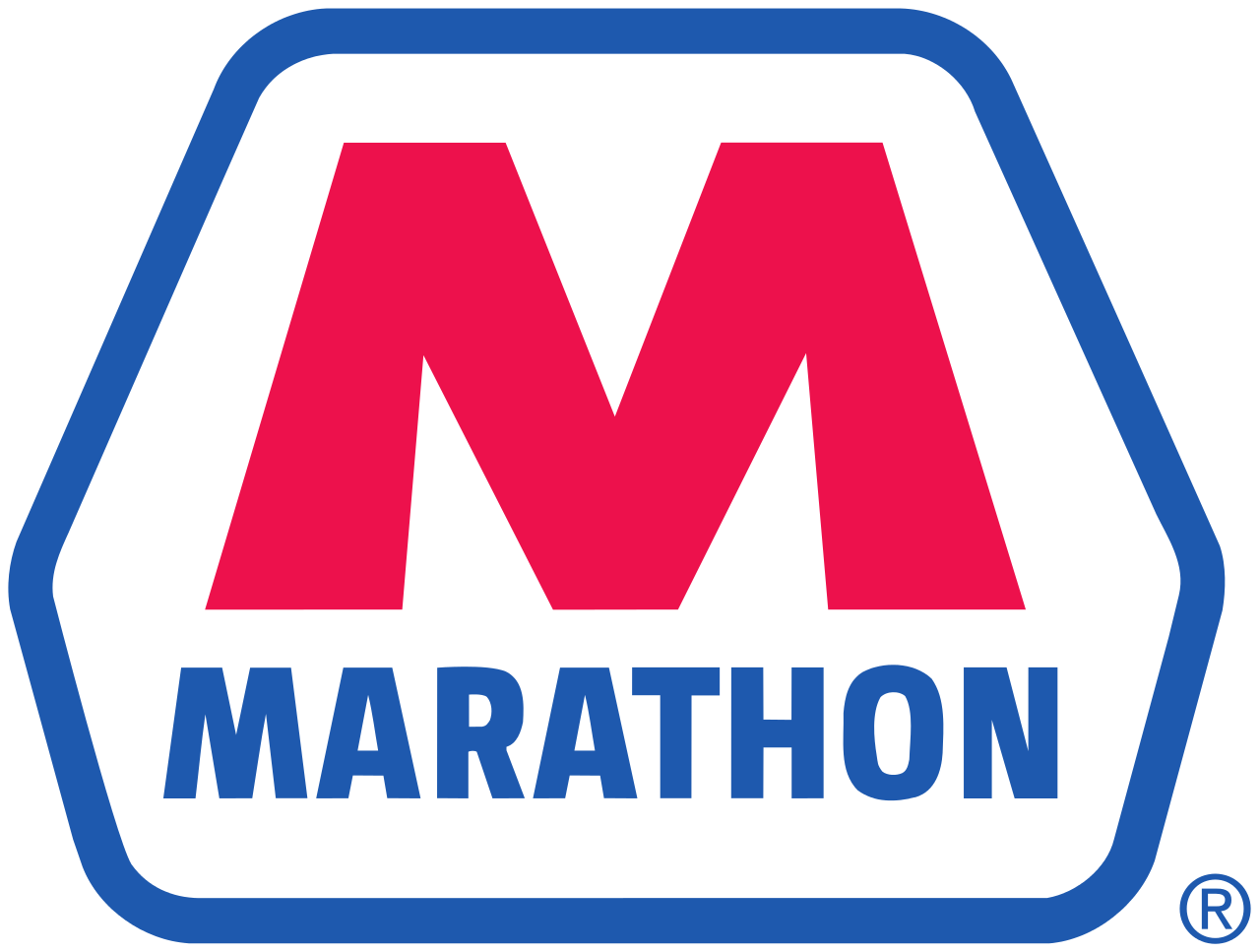 Marathon gas station logo, characterized by a blue and red color scheme.